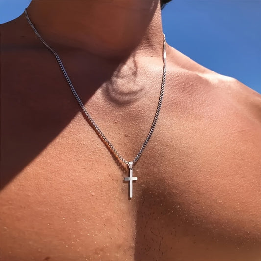 Cuban Link Chain Necklace - Cross Pendant for Men 304 Stainless Steel 18K Gold Plated Minimalist - main product view
