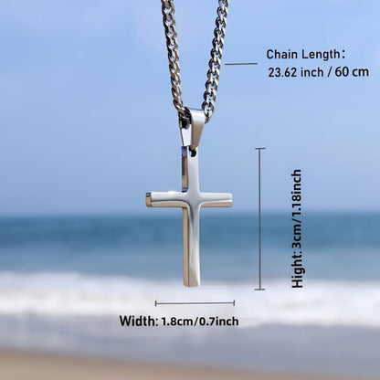Cuban Link Chain Necklace - Cross Pendant for Men 304 Stainless Steel 18K Gold Plated Minimalist - product detail view 2
