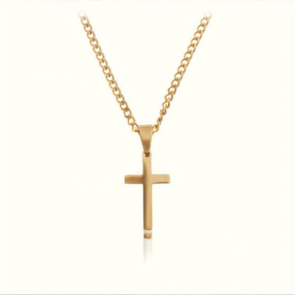 Cuban Link Chain Necklace - Cross Pendant for Men 304 Stainless Steel 18K Gold Plated Minimalist - product detail view 6