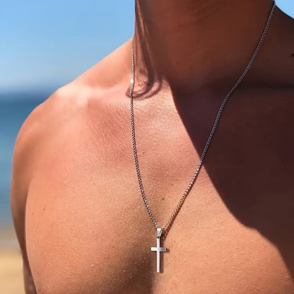 Cuban Link Chain Necklace - Cross Pendant for Men 304 Stainless Steel 18K Gold Plated Minimalist - product detail view 9