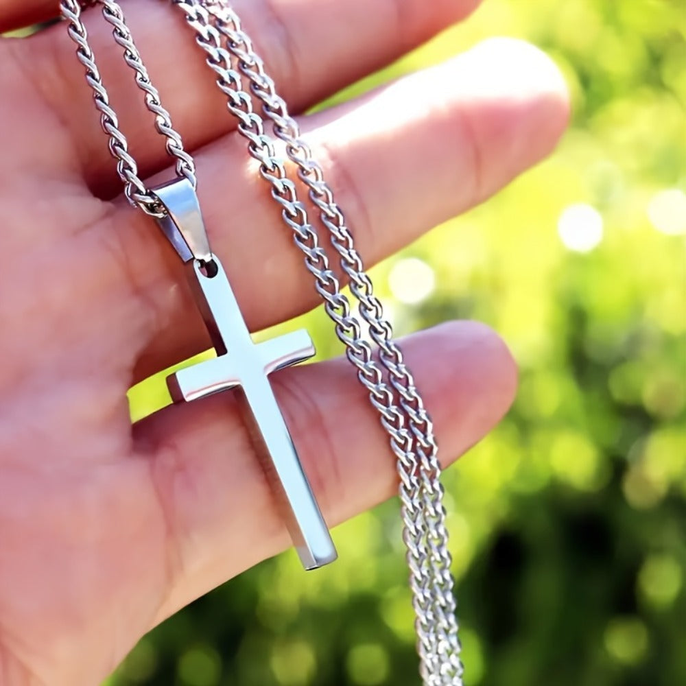 Cuban Link Chain Necklace - Cross Pendant for Men 304 Stainless Steel 18K Gold Plated Minimalist - product detail view 10