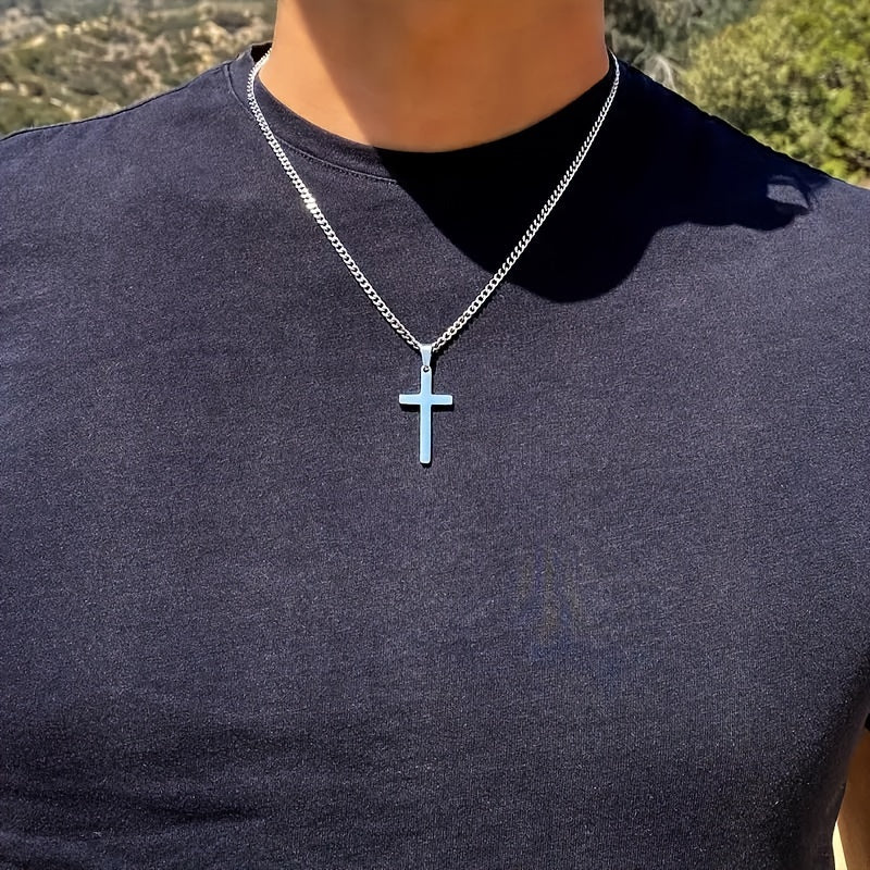 Cuban Link Chain Necklace - Cross Pendant for Men 304 Stainless Steel 18K Gold Plated Minimalist - product detail view 13