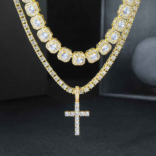 Cuban Link Chain Necklace - Cross Pendant Hip Hop Rhinestone Iced Out Zinc Alloy Unisex Fashion - main product view
