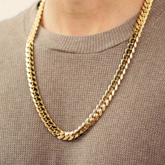Cuban Link Chain Necklace - Gold for Men - 304 Stainless Steel 20 Inch Hip Hop Fashion Jewelry, Bold - main product view