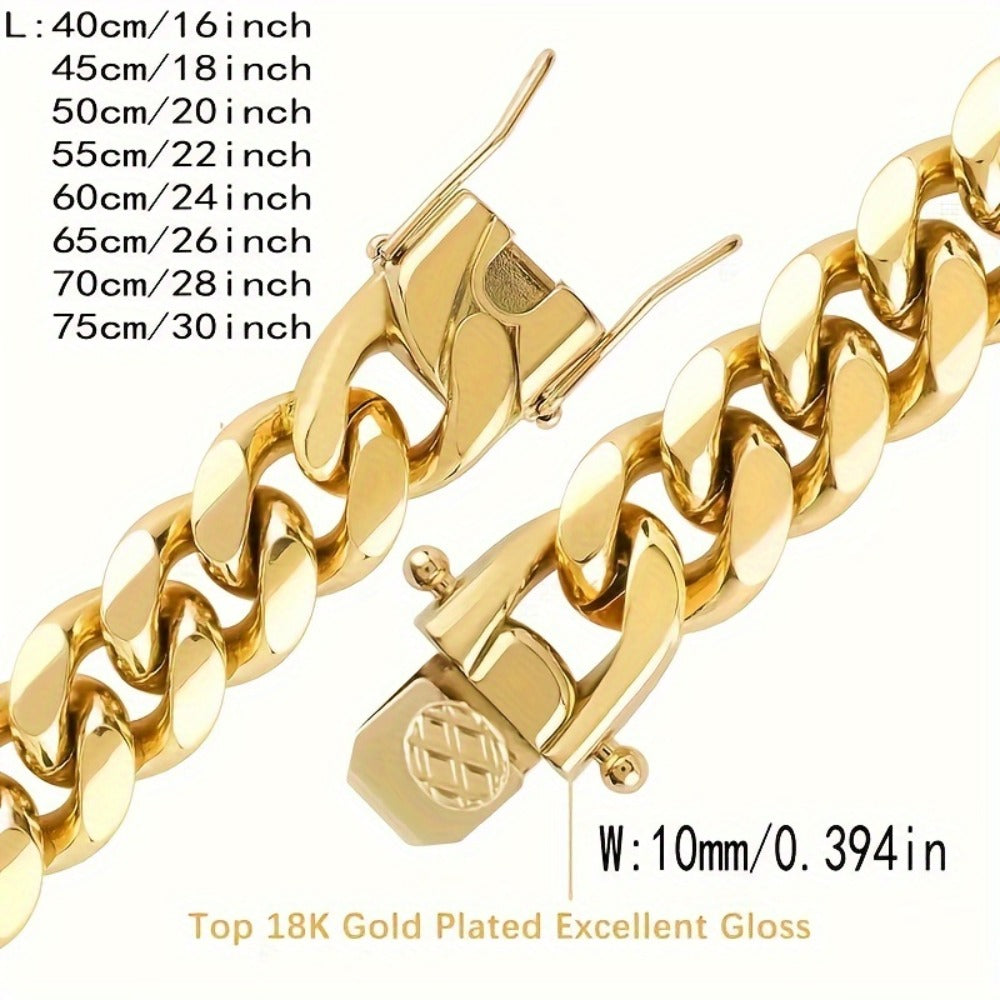 Cuban Link Chain Necklace - Gold & Bracelet Set for Men 2pcs - 18K Gold Plated 316L Stainless Steel - product detail view 2