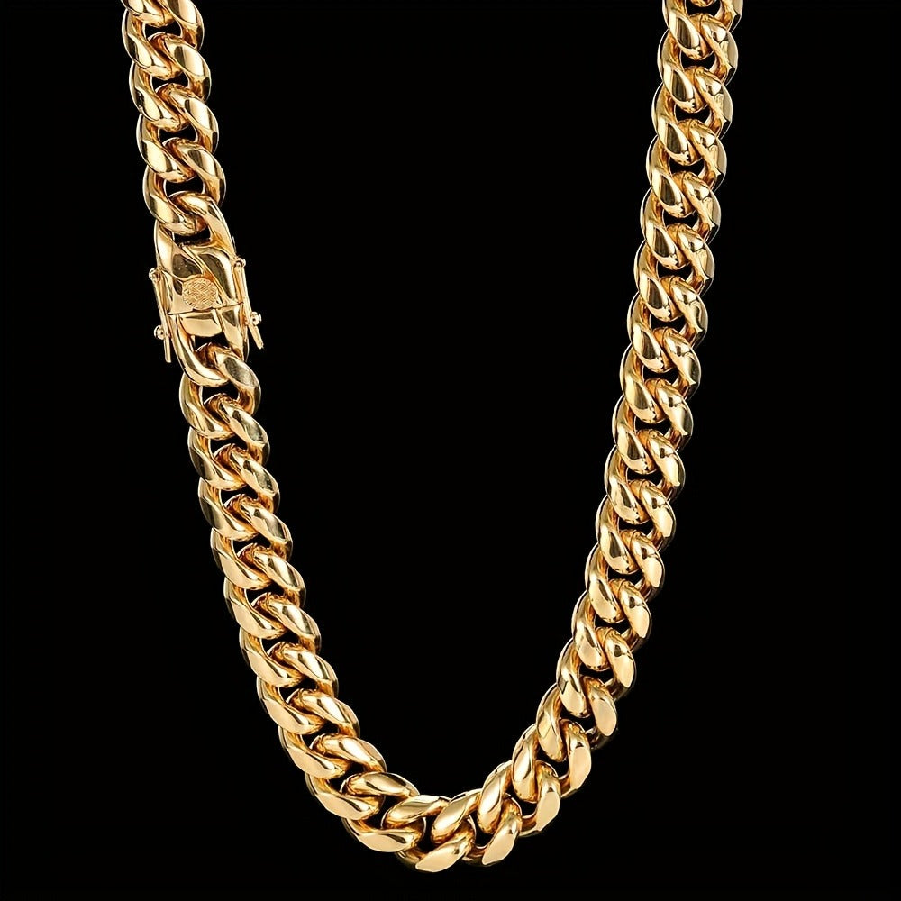 Cuban Link Chain Necklace - Gold & Bracelet Set for Men 2pcs - 18K Gold Plated 316L Stainless Steel - product detail view 3