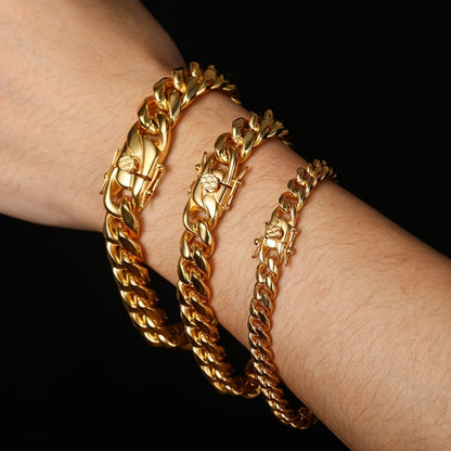 Cuban Link Chain Necklace - Gold & Bracelet Set for Men 2pcs - 18K Gold Plated 316L Stainless Steel - product detail view 6