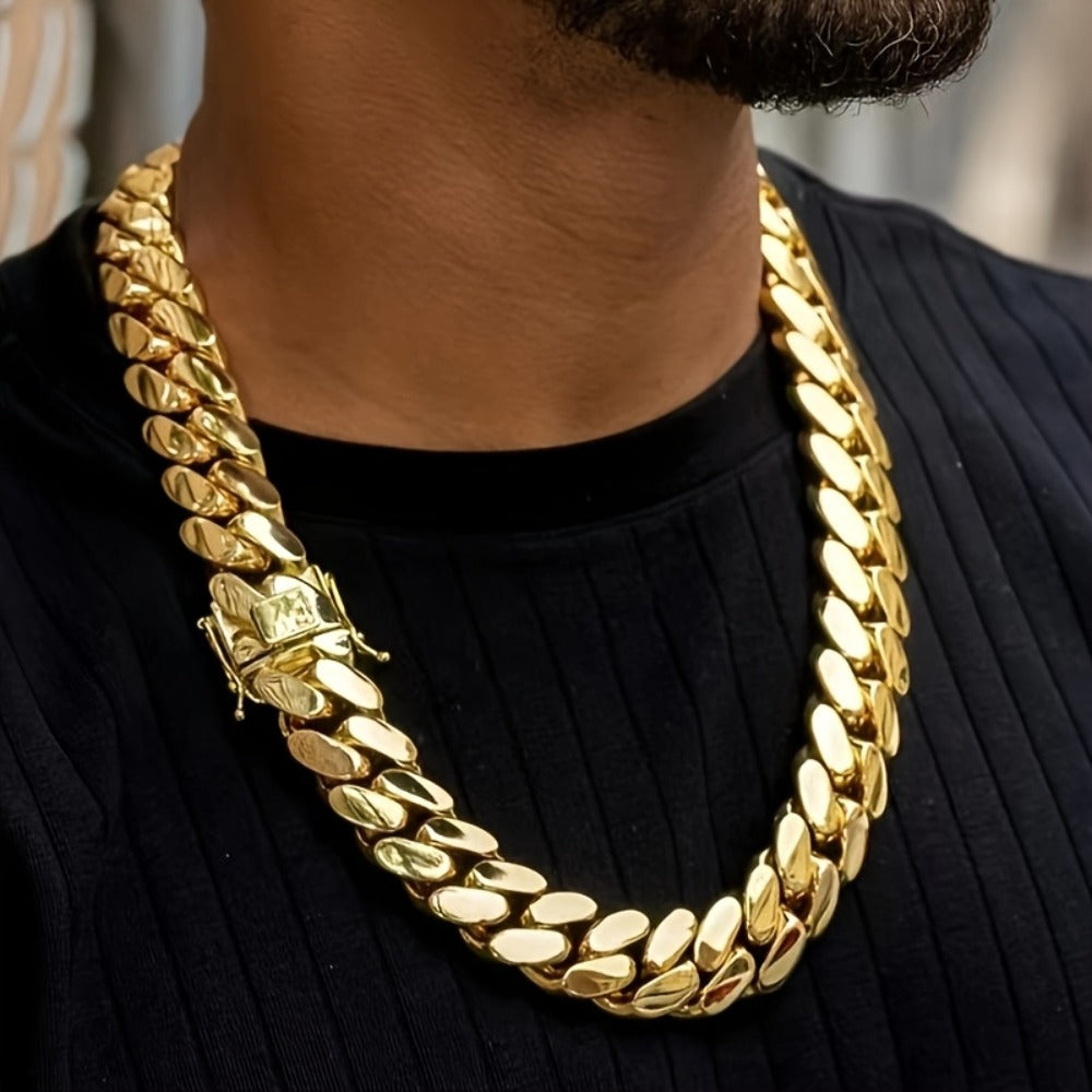 Cuban Link Chain Necklace - Gold-Tone Cuban Chain, Bold Link Statement - product detail view 5