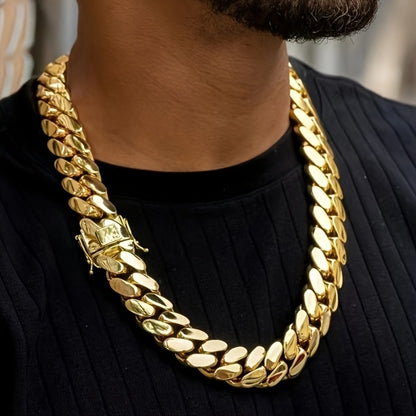 Cuban Link Chain Necklace - Gold-Tone Cuban Chain, Bold Link Statement - product detail view 5