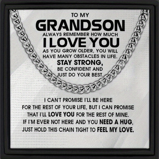 Cuban Link Chain Necklace - Grandson Gift Stainless Steel with Engraved Message Card & Gift Box - main product view