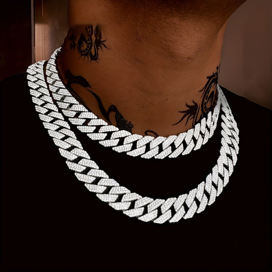 Cuban Link Chain Necklace - for Men Women Hip Hop Iced Out Shiny CZ Zirconia Miami Silver Gold Tone - main product view