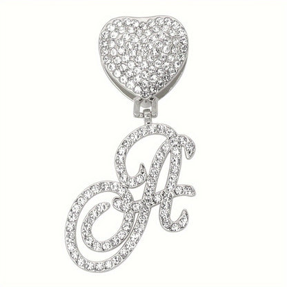 Cuban Link Chain Necklace - Initial Letter Heart Shaped Pendant Silver Personalized Alphabet for Women - product detail view