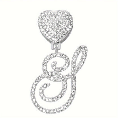 Cuban Link Chain Necklace - Initial Letter Heart Shaped Pendant Silver Personalized Alphabet for Women - product detail view