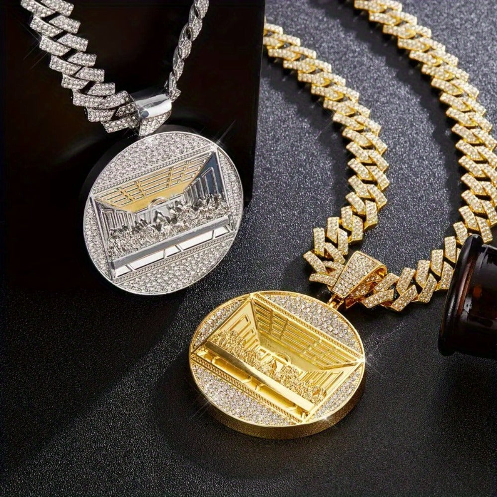 Cuban Link Chain Necklace - Last Supper Pendant Set of 2 for Men Hip Hop & Tennis Combo, Religious - product detail view 3