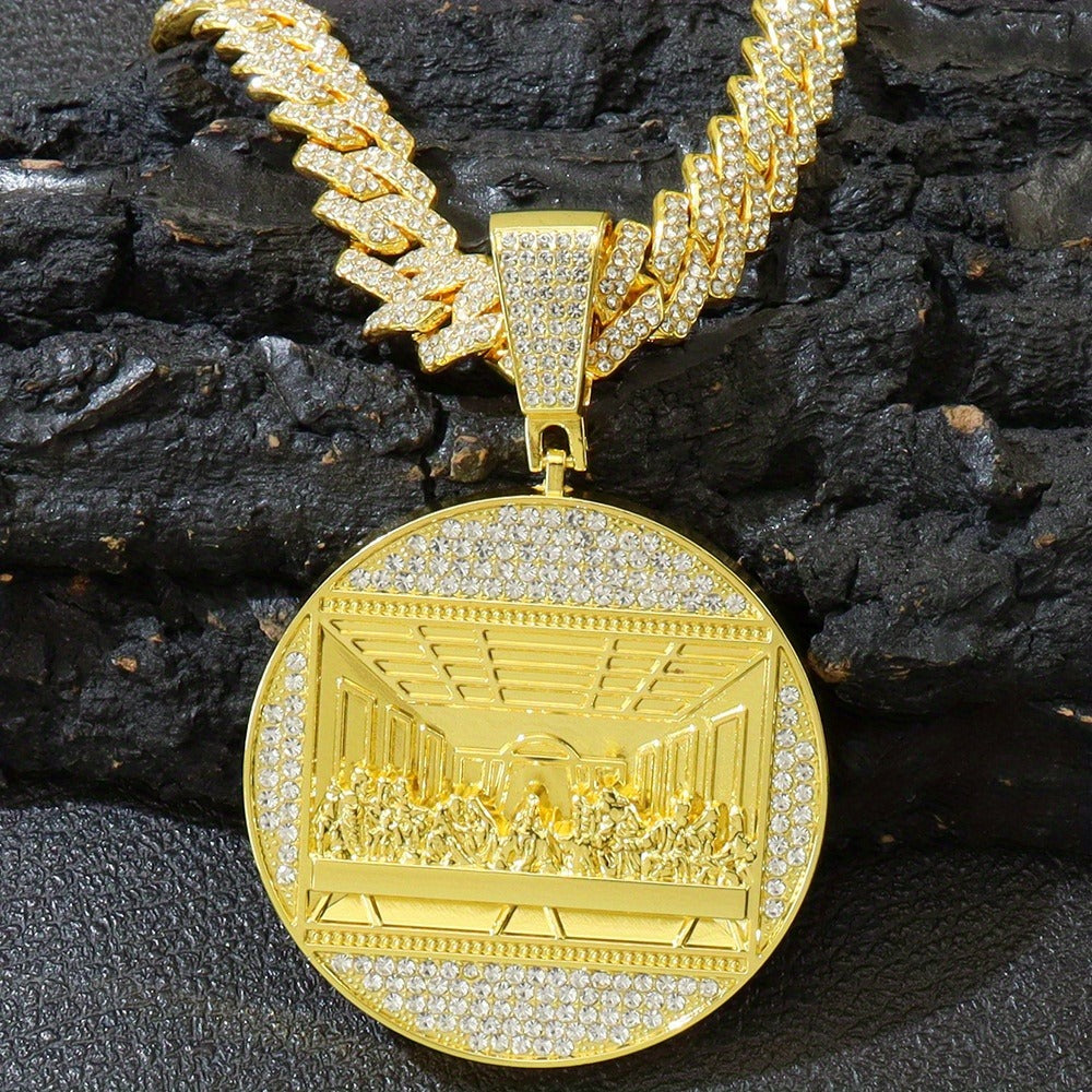Cuban Link Chain Necklace - Last Supper Pendant Set of 2 for Men Hip Hop & Tennis Combo, Religious - product detail view 4