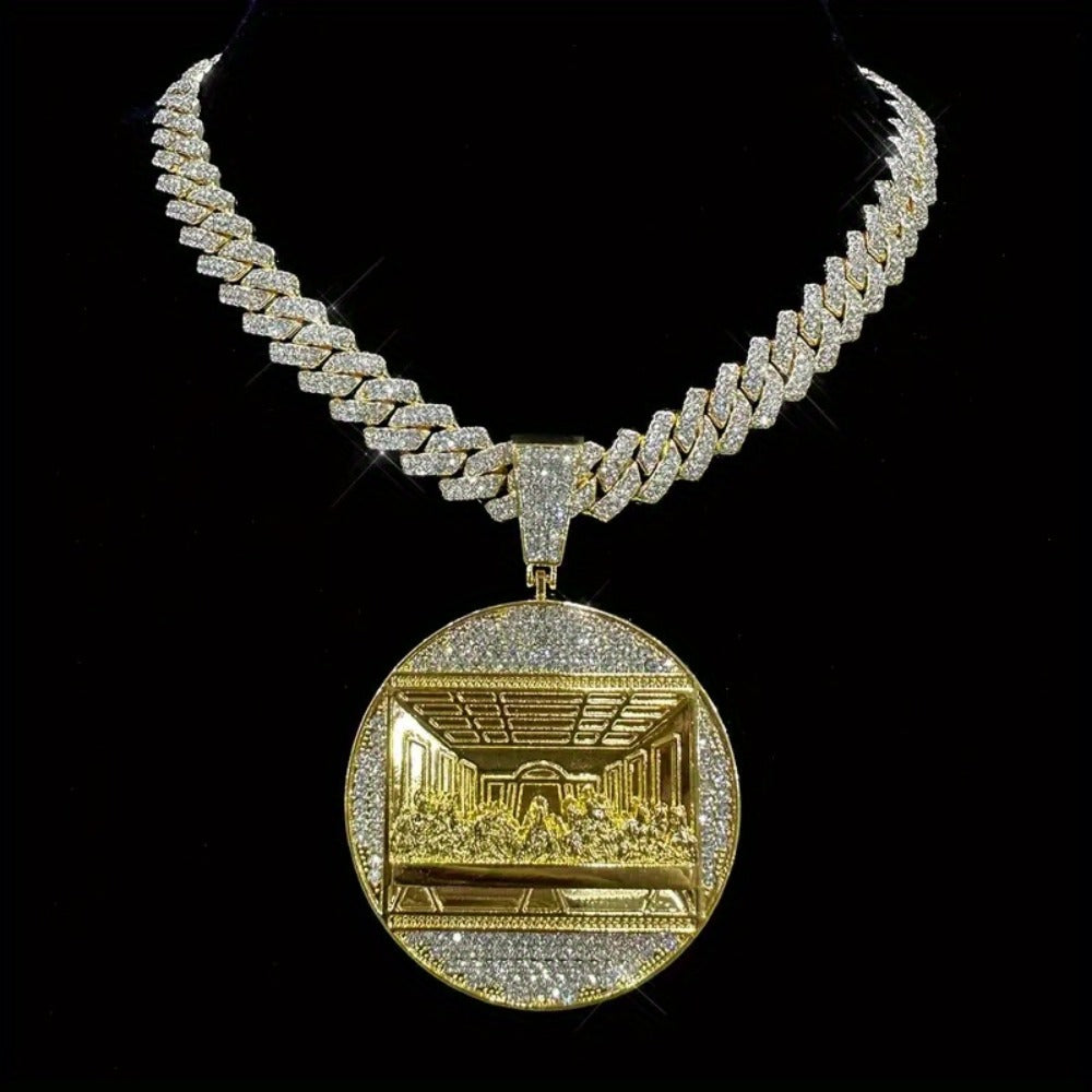 Cuban Link Chain Necklace - Last Supper Pendant Set of 2 for Men Hip Hop & Tennis Combo, Religious - product detail view 5