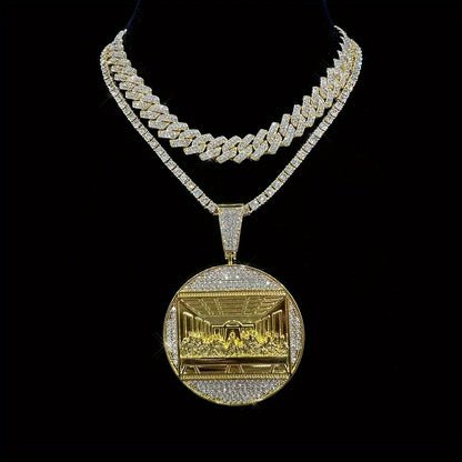 Cuban Link Chain Necklace - Last Supper Pendant Set of 2 for Men Hip Hop & Tennis Combo, Religious - product detail view 6