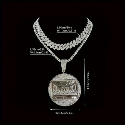 Cuban Link Chain Necklace - Last Supper Pendant Set of 2 for Men Hip Hop & Tennis Combo, Religious - product detail view 7