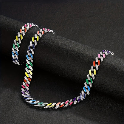 Cuban Link Chain Necklace - Rhinestone Iced Out Hip Hop Jewelry for Men Women Blue Geometric Heavy - product detail view 4