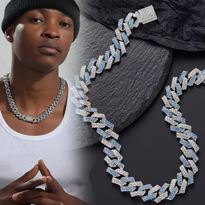Cuban Link Chain Necklace - Rhinestone Iced Out Hip Hop Jewelry for Men Women Blue Geometric Heavy - product detail view 6