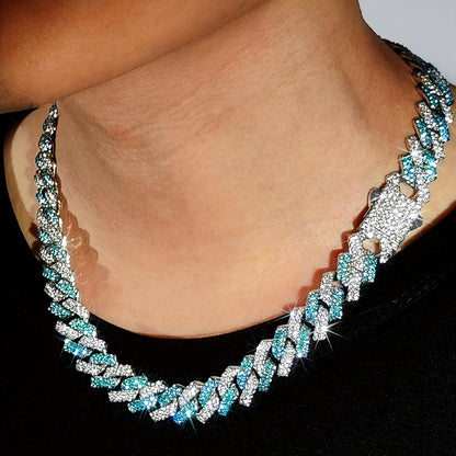 Cuban Link Chain Necklace - Rhinestone Iced Out Hip Hop Jewelry for Men Women Blue Geometric Heavy - product detail view 7