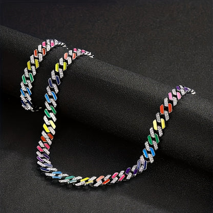Cuban Link Chain Necklace - Rhinestone Iced Out Hip Hop Jewelry for Men Women Blue Geometric Heavy - product detail view 11