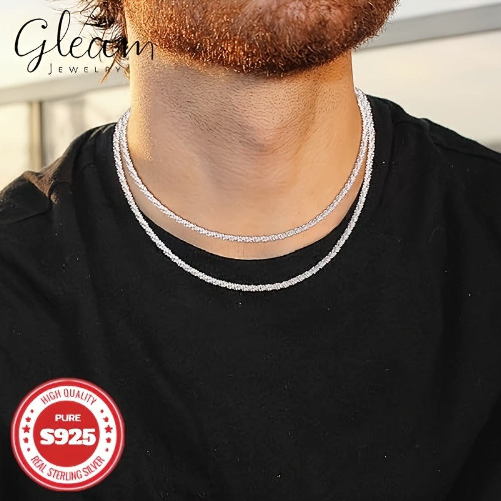 Cuban Link Chain Necklace - S925 Silver Glitter 4mm Solid Sparkling Style for Men & Women, Unisex - product detail view 10