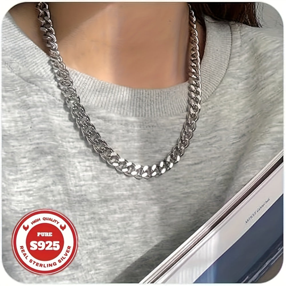 Cuban Link Chain Necklace - S925 Sterling Silver 10mm - Heavyweight Handcrafted Thick for Men & Women - product detail view
