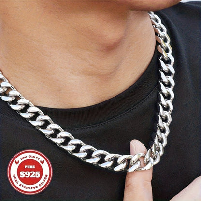 Cuban Link Chain Necklace - S925 Sterling Silver 10mm - Heavyweight Handcrafted Thick for Men & Women - product detail view