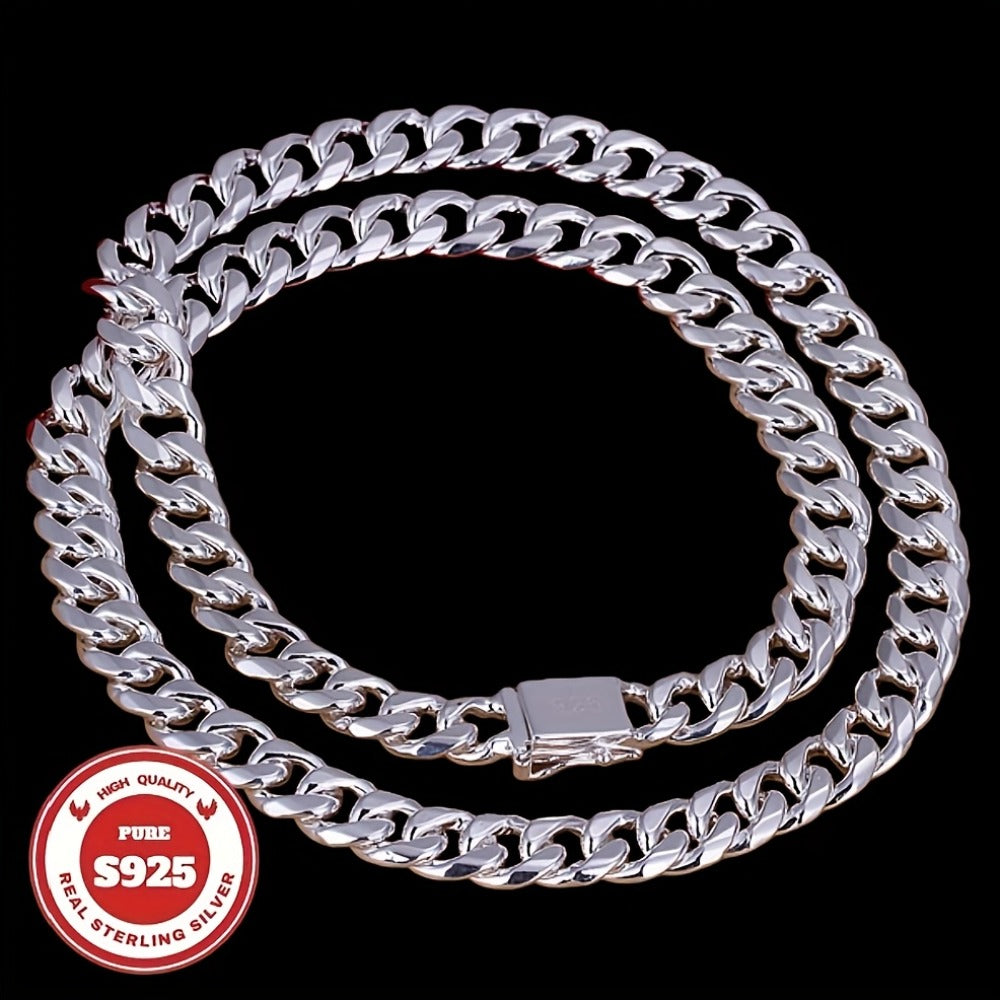 Cuban Link Chain Necklace - S925 Sterling Silver 10mm - Heavyweight Handcrafted Thick for Men & Women - product detail view