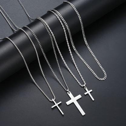 Cuban Link Chain Necklace - Set 4pcs for Men - Stainless Steel Cross Pendant Twisted , Hip Hop - product detail view 4