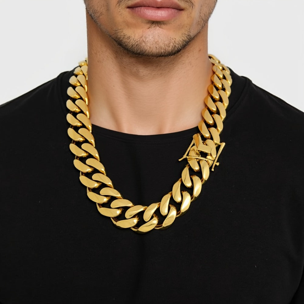 Cuban Link Chain Necklace - Set for Men Stainless Steel Bracelet 2pcs Button Detachable Design 8mm - product detail view 4