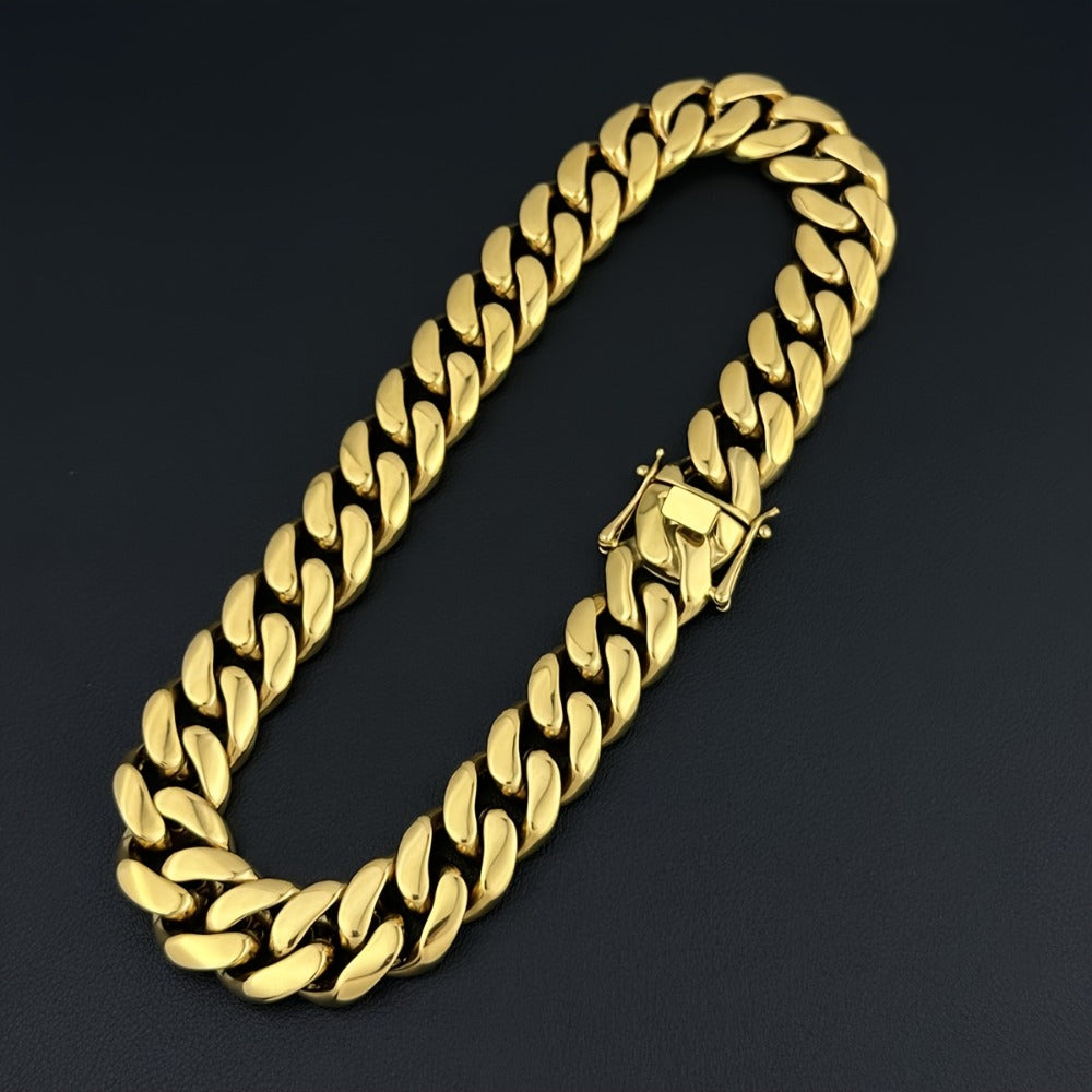 Cuban Link Chain Necklace - Set for Men Stainless Steel Bracelet 2pcs Button Detachable Design 8mm - product detail view 5