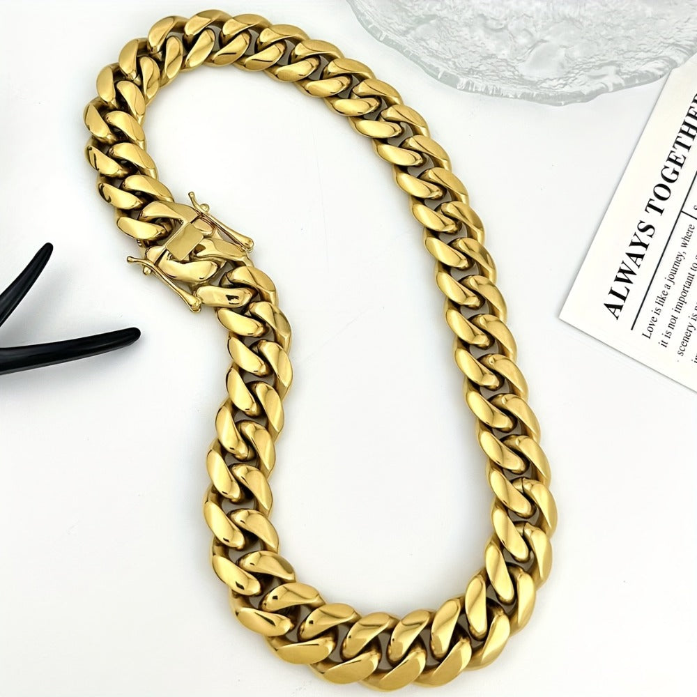Cuban Link Chain Necklace - Set for Men Stainless Steel Bracelet 2pcs Button Detachable Design 8mm - product detail view 6