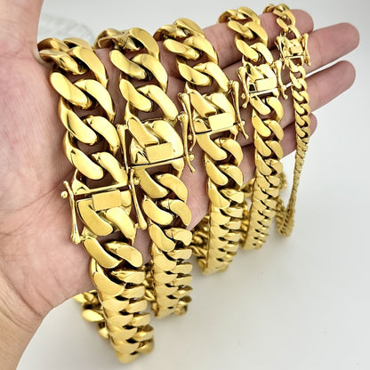 Cuban Link Chain Necklace - Set for Men Stainless Steel Bracelet 2pcs Button Detachable Design 8mm - product detail view 7