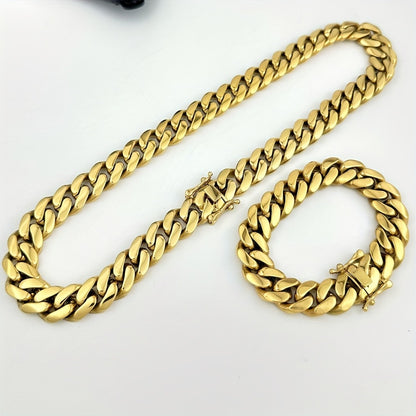 Cuban Link Chain Necklace - Set for Men Stainless Steel Bracelet 2pcs Button Detachable Design 8mm - product detail view 13