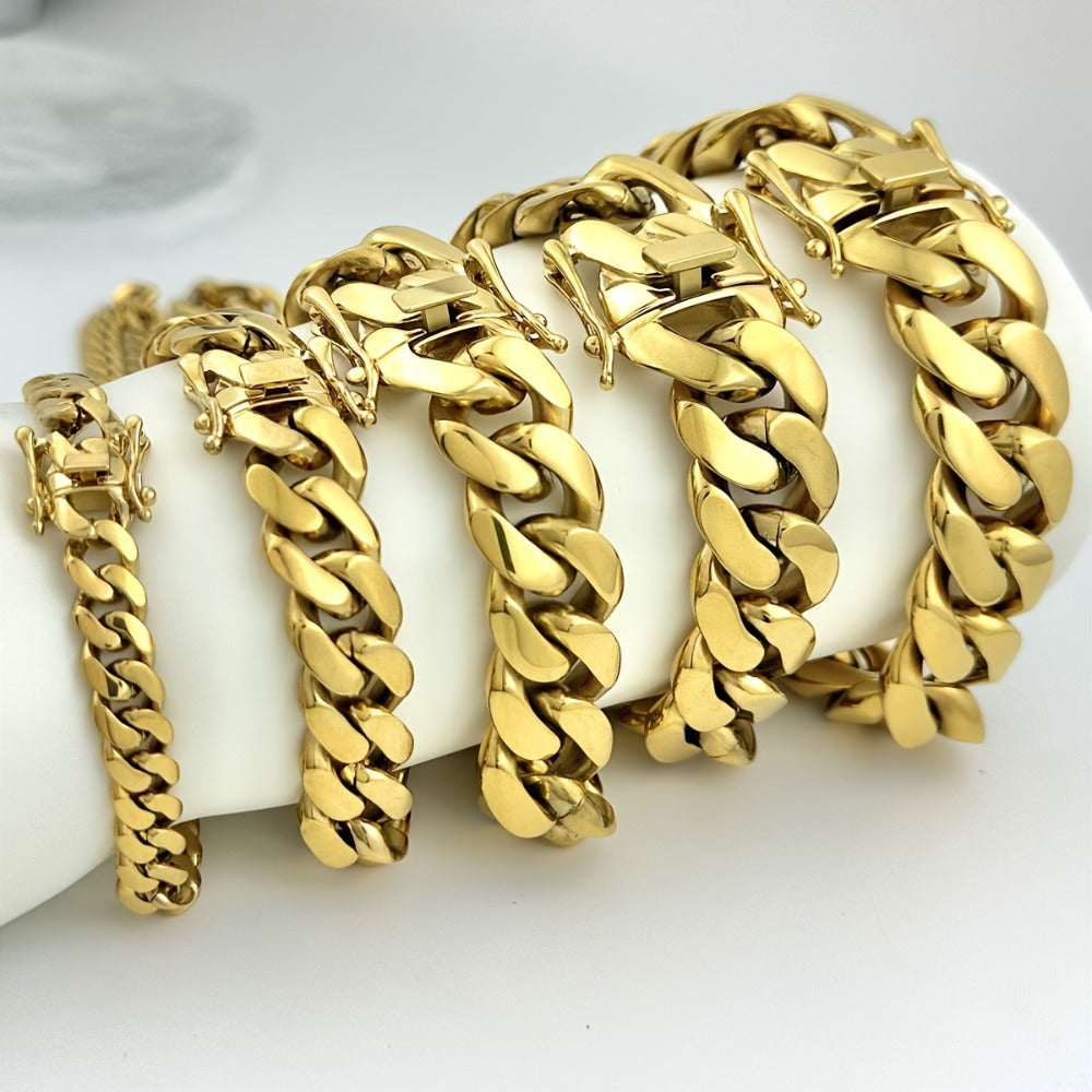 Cuban Link Chain Necklace - Set for Men Stainless Steel Bracelet 2pcs Button Detachable Design 8mm - product detail view 14