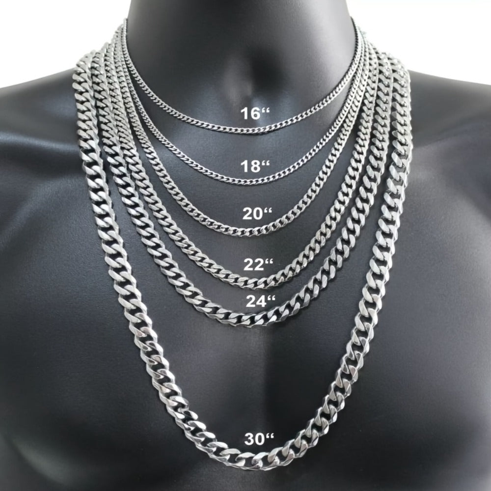 Cuban Link Chain Necklace - Silver Curb for Men - Stainless Steel Choker & Long , 3mm to 11mm Wide, 15 - main product view