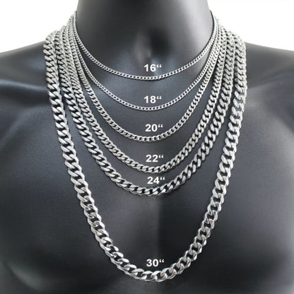 Cuban Link Chain Necklace - Silver Curb for Men - Stainless Steel Choker & Long , 3mm to 11mm Wide, 15 - main product view
