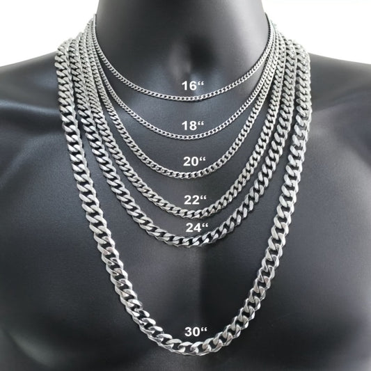 Cuban Link Chain Necklace - Silver Curb for Men - Stainless Steel Choker & Long , 3mm to 11mm Wide, 15 - main product view