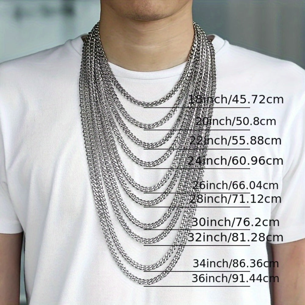 Cuban Link Chain Necklace - Silver Curb for Men - Stainless Steel Choker & Long , 3mm to 11mm Wide, 15 - product detail view