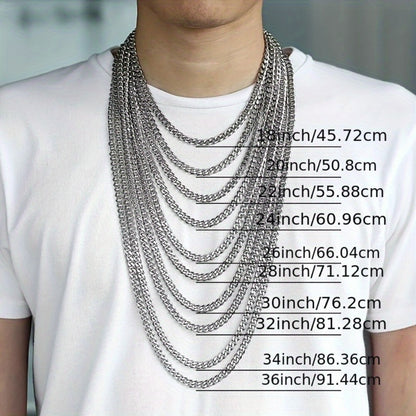 Cuban Link Chain Necklace - Silver Curb for Men - Stainless Steel Choker & Long , 3mm to 11mm Wide, 15 - product detail view