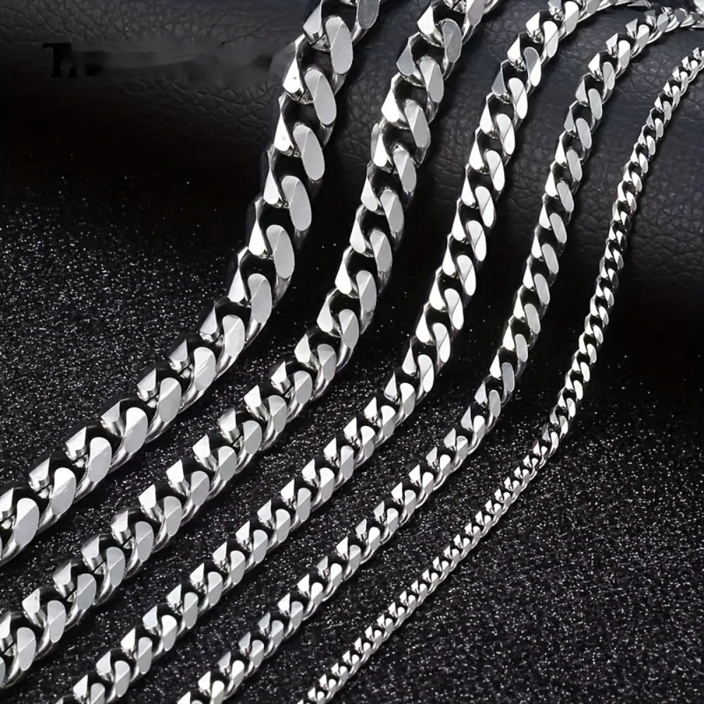 Cuban Link Chain Necklace - Silver Curb for Men - Stainless Steel Choker & Long , 3mm to 11mm Wide, 15 - product detail view