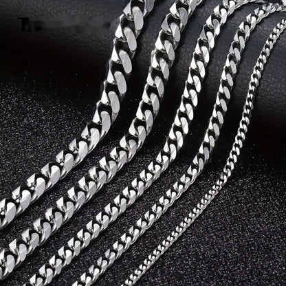 Cuban Link Chain Necklace - Silver Curb for Men - Stainless Steel Choker & Long , 3mm to 11mm Wide, 15 - product detail view