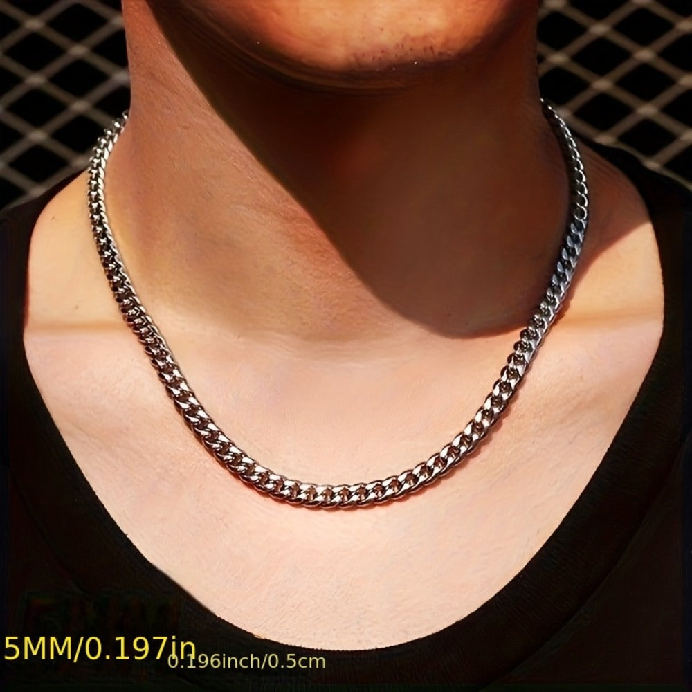 Cuban Link Chain Necklace - Silver Curb for Men - Stainless Steel Choker & Long , 3mm to 11mm Wide, 15 - product detail view