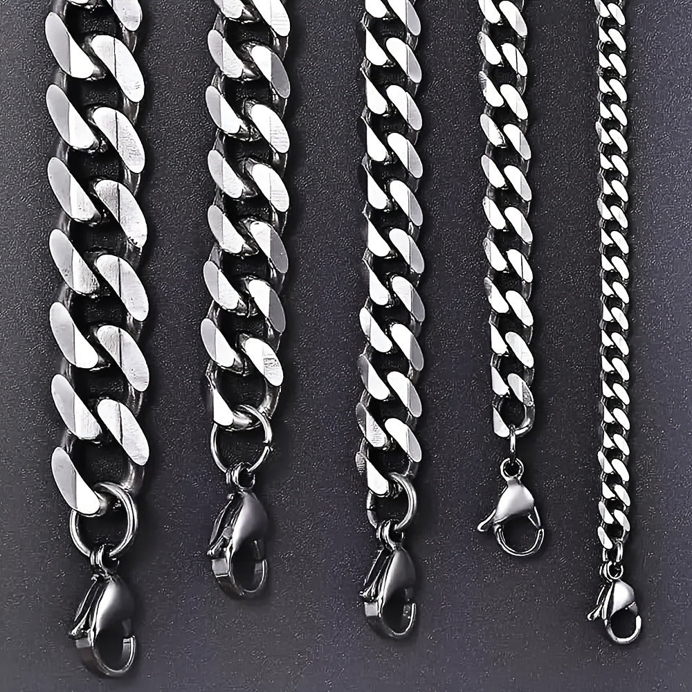 Cuban Link Chain Necklace - Silver Curb for Men - Stainless Steel Choker & Long , 3mm to 11mm Wide, 15 - product detail view