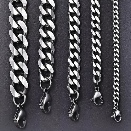 Cuban Link Chain Necklace - Silver Curb for Men - Stainless Steel Choker & Long , 3mm to 11mm Wide, 15 - product detail view