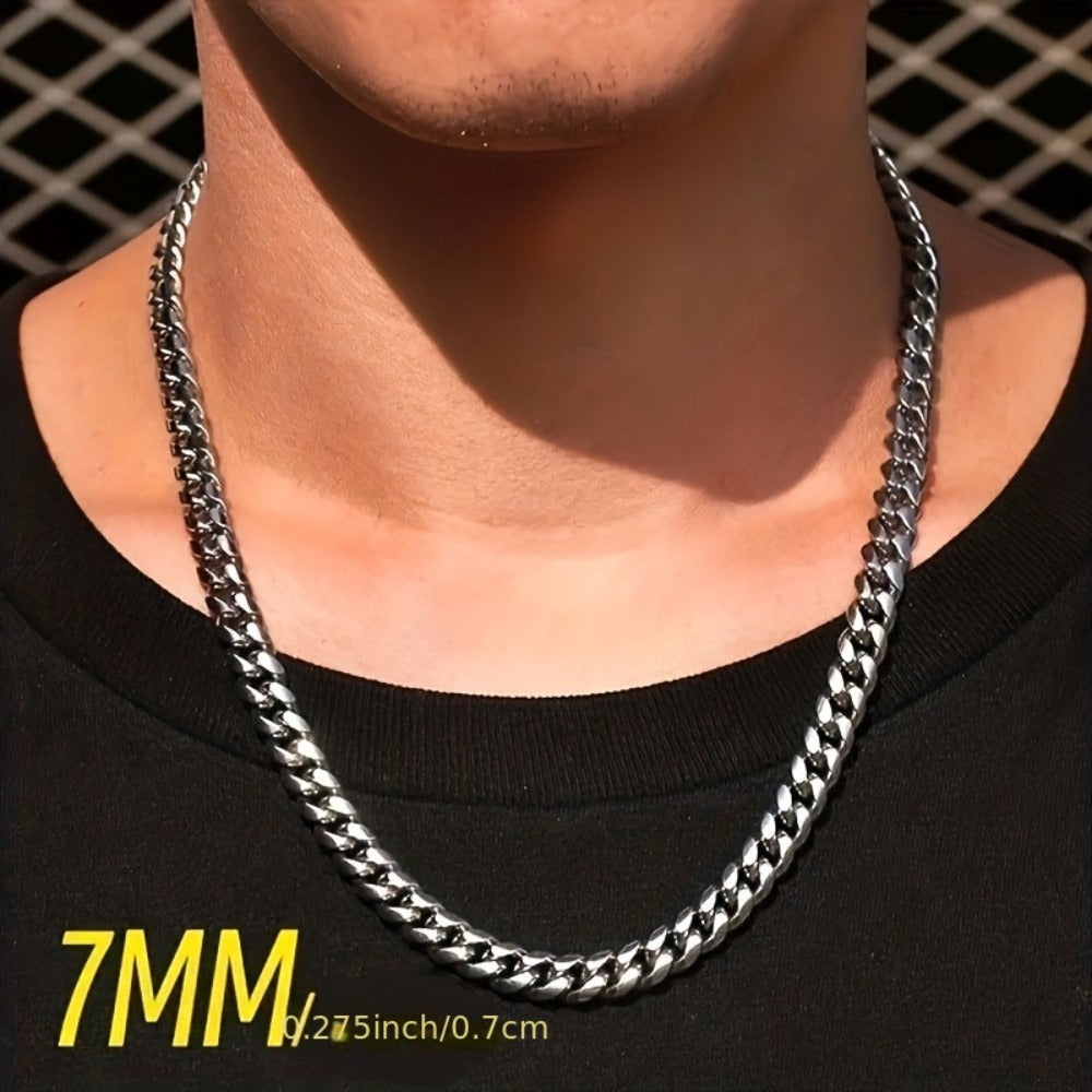 Cuban Link Chain Necklace - Silver Curb for Men - Stainless Steel Choker & Long , 3mm to 11mm Wide, 15 - product detail view