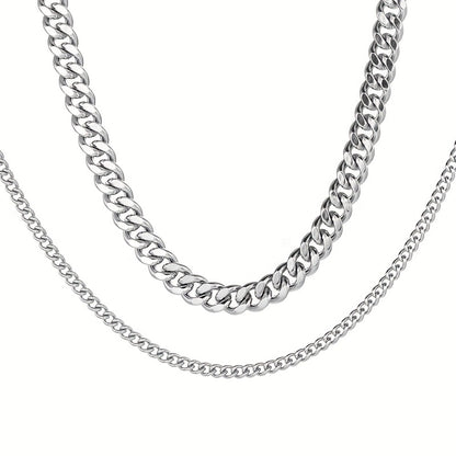 Cuban Link Chain Necklace - Silver Curb for Men - Stainless Steel Choker & Long , 3mm to 11mm Wide, 15 - product detail view