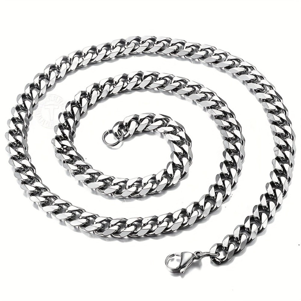 Cuban Link Chain Necklace - Silver Curb for Men - Stainless Steel Choker & Long , 3mm to 11mm Wide, 15 - product detail view